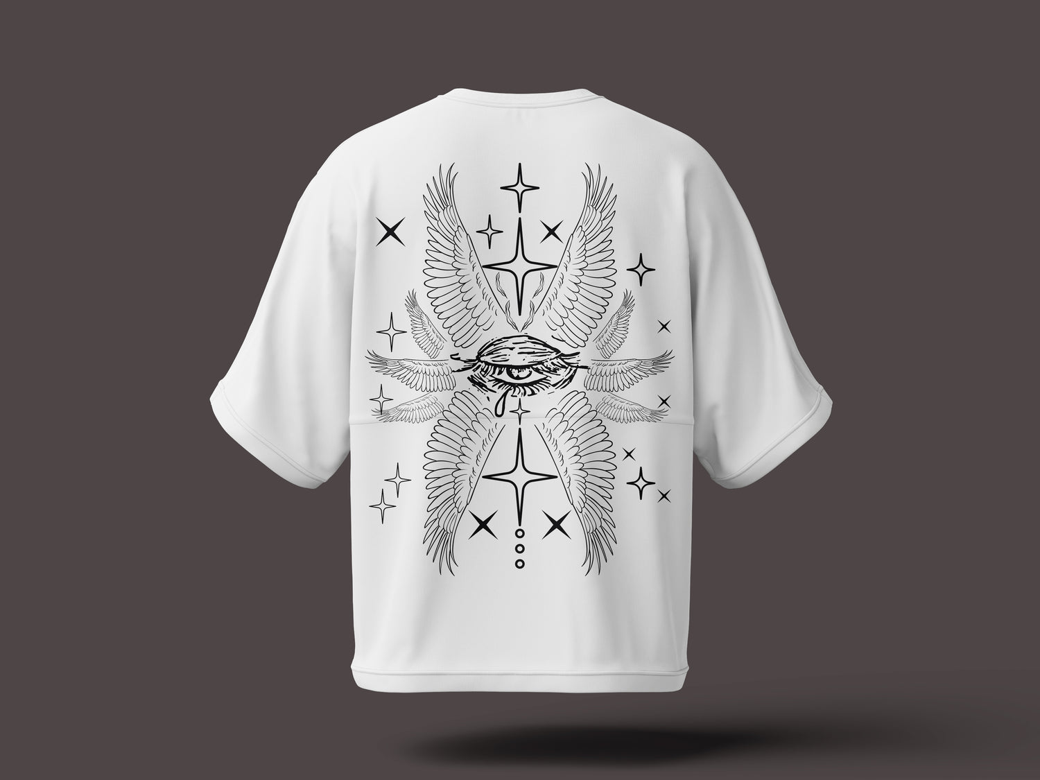 PjTees White t-shirt with black eagle design on a dark gray background